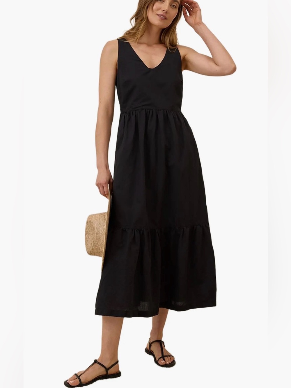 Pact Women's Organic Cotton Canopy Linen Blend Easy Tank Dress SZ XL Black Boho